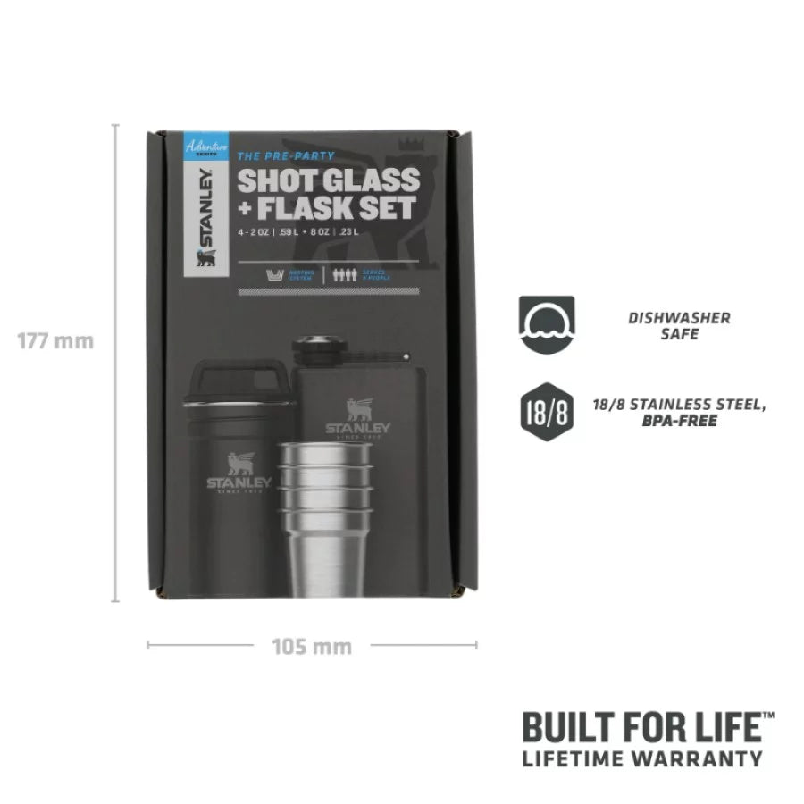 Premium gift set with flask, shot glasses, and carrying case for outdoor and social events