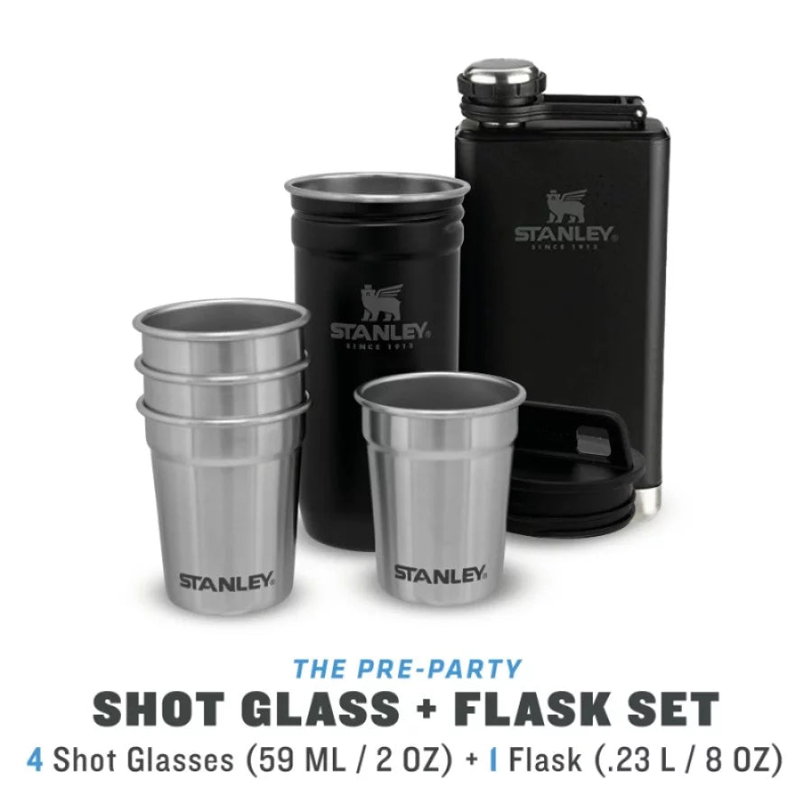 Portable and stylish shot glass & flask set – perfect for travel, camping, and celebrations